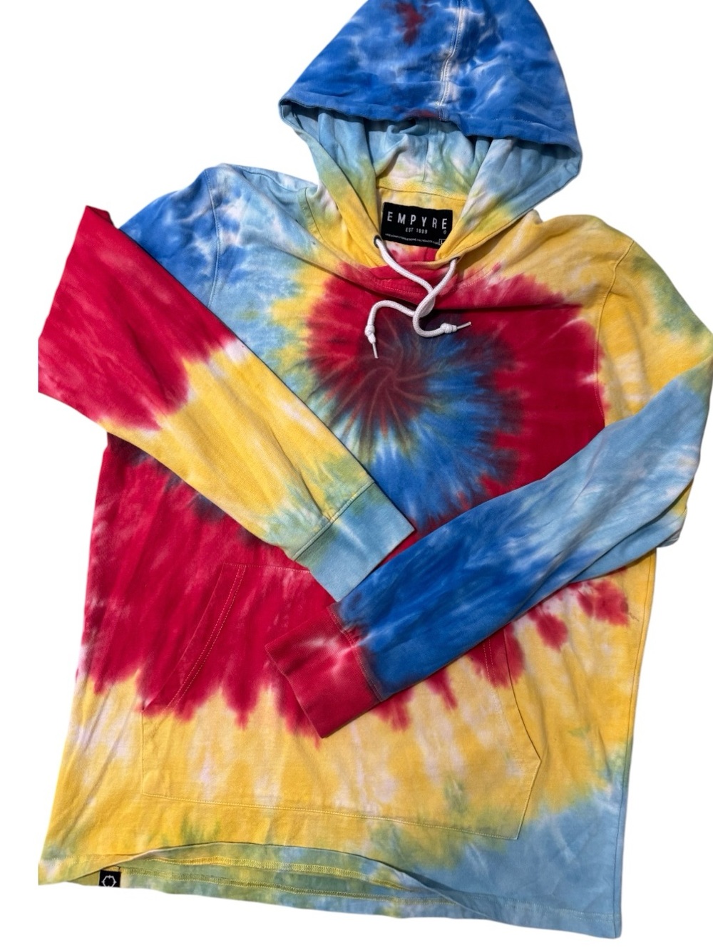 😎🛹VTG 90s Empyre Men's Spiral Tie Dye Skater Knit Hoodie Sweatshirt | L